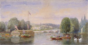 Die Themse mit der Richmond-Brücke und dem Richmond-Hügel in der Ferne, London, 1867 von George Henry Andrews
