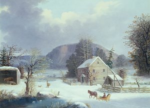 Neuengland-Farm an einer Winterstraße, 1854