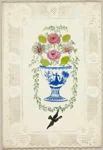 Ohne Titel (Valentinskarte: Vase mit Blumen und Vogel)