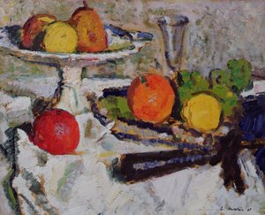 Stillleben mit Früchten auf einem weißen Tischtuch, 1921
