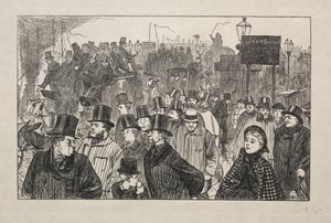 Der lebendige Strom an der London Bridge - Auf der Brücke, 1863 von George Louis Palmella Busson Du Maurier