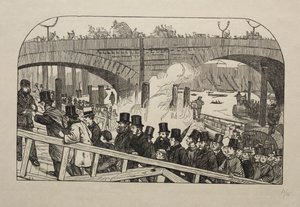 Der lebendige Strom an der London Bridge - Unter der Brücke, 1863 von George Louis Palmella Busson Du Maurier