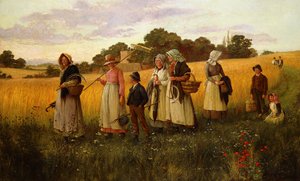 Gerstenmäher kehren von der Arbeit zurück
