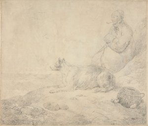Fischer und Hund sitzen an der Küste von George Morland