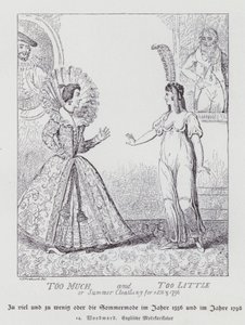 Zu viel und zu wenig, Sommerkleidung für 1556 und 1796 (Lithografie) von George Moutard (after) Woodward
