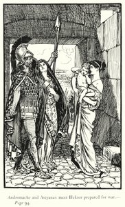 Die Ilias: Andromache und Astyanax treffen Hektor, der sich auf den Krieg vorbereitet von George Percy Jacomb Hood