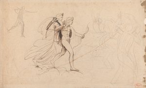 Apollo, Diana und Reiter für Der Tod der Kinder der Niobe von George Romney