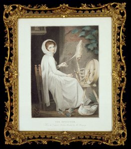 Die Spinnerin (Stich von Thomas Cheesman, nach G. Romney, herausgegeben von John und Josiah Boydell 1789)