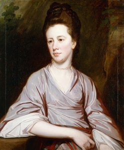 Porträt von Miss Joan Knatchbull, sitzend, halblang, in einem mauvefarbenen Kleid und einer Perlenkette von George Romney