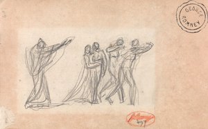 Möglicherweise eine Figur, die einen Fluch auf eine Gruppe ausspricht