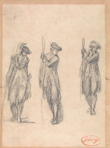 Drei Skizzen eines Mannes in Uniform