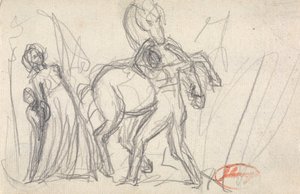 Unbekanntes Motiv: Frau, Kind, Mann und Pferd von George Romney