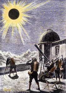 Menschen beobachten die Sonnenfinsternis - in „Die Exilanten der Erde“ von André Laurie, Illustration von Georges Roux. Editions Hetzel von George Roux