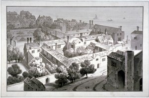 Vogelperspektive auf den Palast des Bischofs von Winchester, Southwark, London, ca. 1820 von George Shepherd