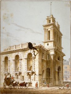 Nordwestansicht der Kirche St. Mary Woolnoth, City of London, 1812 von George Shepherd