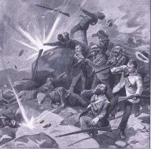Der letzte Widerstand der Polizei von Johannesburg bei Bergendal, Illustration aus After Pretoria: The Guerilla War, 1902