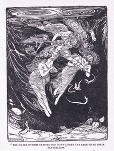 Die Wassernymphen trugen ihn zum See hinunter zu ihrem Spielgefährten, aus Die Helden, veröffentlicht von George Allen und Unwin 1929 von George Soper