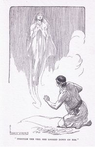 Durch den Schleier sah sie auf ihn herab, aus The Heroes, veröffentlicht von George Allen und Unwin 1929 von George Soper