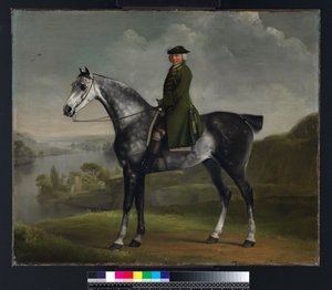 Joseph Smyth Esquire, Leutnant des Whittlebury-Waldes, Northamptonshire, auf einem Apfelschimmel, ca. 1762-64 von George Stubbs