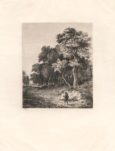 Landschaft, Mann trägt Stock über der Schulter