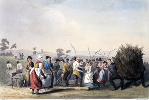 Rapsdreschen, aus The Costume of Yorkshire, graviert von Robert Havell (1769-1832) 1814
