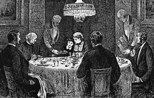 Eine Oberschichtfamilie am Tisch von George du Maurier