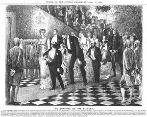 Anwendung des Darwinismus im zwanzigsten Jahrhundert. Von George du Maurier, 24. April 1880 (Karikatur aus Punch, London) von George du Maurier