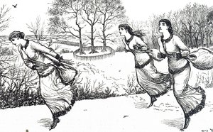Illustration von Mädchen, die die Spur für den Hasen und die Hunde legen