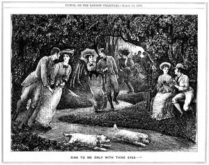 Zunehmende Beliebtheit des Rollschuhs. George du Maurier Karikatur aus Punch von George du Maurier