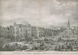 Ansicht des nördlichen Zugangs zur London Bridge während des Baus von George the Elder Scharf
