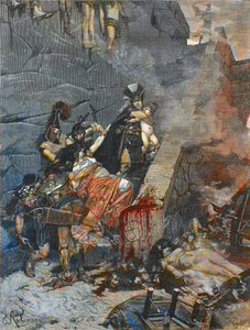 Andromache - Andromaque (Odysseus reißt Astyanax aus den Armen von Andromaque, um ihn von den Mauern Trojas zu werfen) - Gravur nach dem Gemälde von George-Antoine Rochegrosse (1859-1938) von Georges (after) Rochegrosse