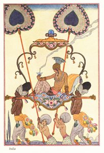 Eine adlige Frau verbrennt Weihrauch in einer Sänfte, altes Indien 1928 von Georges Barbier