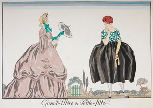 Großmutter und Enkelin. Eine ältere Frau und ein junges Mädchen von Georges Barbier