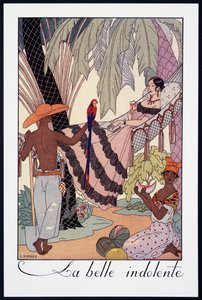 La Belle Indolente, Lithographie von George Barbier (1882-1932), aus Falbalas et Fanfreluches, Almanach des Modes Presentes, Passees et Futures, Frankreich, 20. Jahrhundert von Georges Barbier