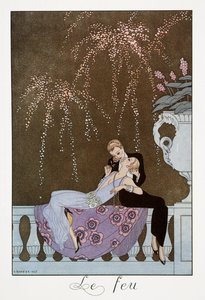 Le Feu, Lithografie von George Barbier, aus Falbalas et Fanfreluches, Almanach des Modes Presentes, Passees et Futures