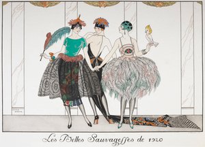 Die schönen Wilden von 1920. Drei Frauen in exotischen Kleidern von Georges Barbier