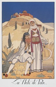 Panflötenspieler in traditioneller griechischer Tracht von Georges Barbier