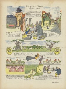 Eindrücke eines Touristen in der Normandie. Illustration für Le Rire von Georges Delaw