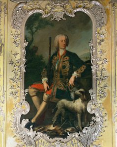 Porträt des Kurfürsten Carl Albrecht im gelben Schlafzimmer des Amalienburg-Palastes im Nymphenburger Park von Georges Desmarées