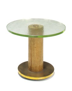 Eichen-, Glas- und Messing-Beistelltisch, ca. 1930