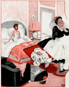 Die sogenannte Schönheitsmaske und das neue Dienstmädchen - Mein Gott! - Illustration aus La Vie Parisienne von Georges Leonnec