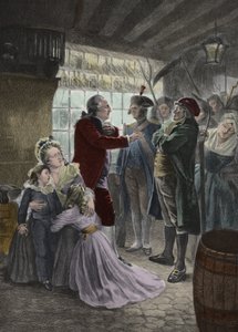 Französische Revolution: 21. Juni 1791 Die königliche Familie (Ludwig XVI. König von Frankreich, Königin Marie Antoinette und ihre beiden Kinder Madame Elisabeth, die Schwester des Königs, und die Gouvernante der Kinder) wurde in der Herberge von Varennes 