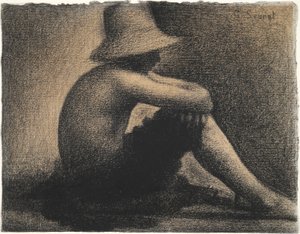 Sitzender Junge mit Strohhut, Studie für Badende in Asnières von Georges Seurat