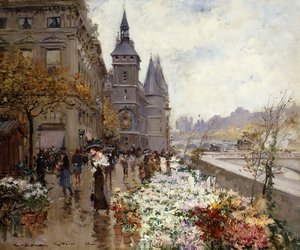 Ein Blumenmarkt entlang der Seine