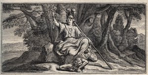 Minerva besiegt die Zwietracht (Stich von Gerard Edelinck nach Daniel Halle)