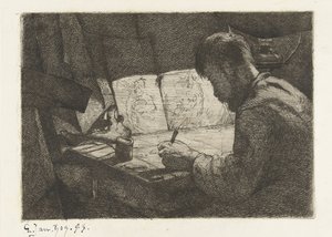 Selbstporträt am Zeichentisch von Gerard Jan Bos (signed by artist)