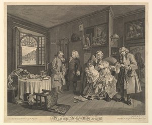 Die Modeheirat, Tafel VI, 1. April 1745 von Gerard Jean Baptiste Scotin