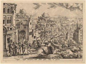 Tobias kommt im Haus von Raguel an von Gerard de Jode after Hans Bol