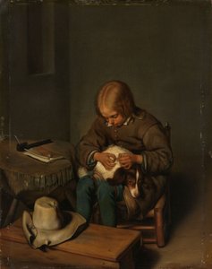 Junge flieht vor einem Hund von Gerard ter (after) Borch or Terborch