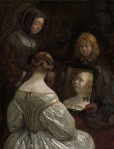 Frau vor einem Spiegel von Gerard ter Borch (II)